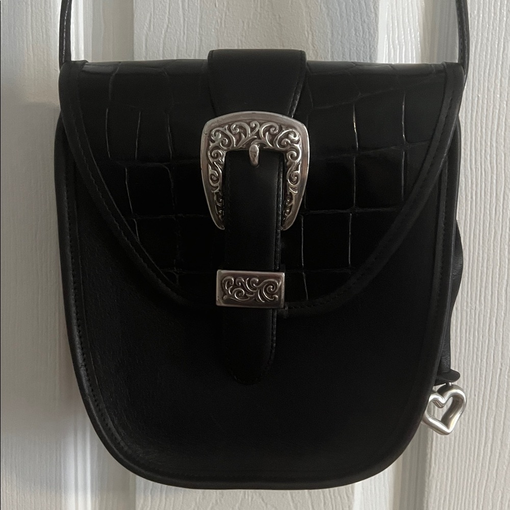 Brighton Black Leather Crossbody w/ Faux Alligator Trim